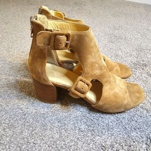 Rag & Bone Tan Suede Strap Buckle Square Heel Ankle Booties Size 36.5/US 6 BOHO